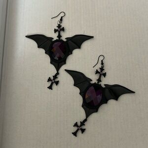 Killstar Black and Purple Bat Earrings